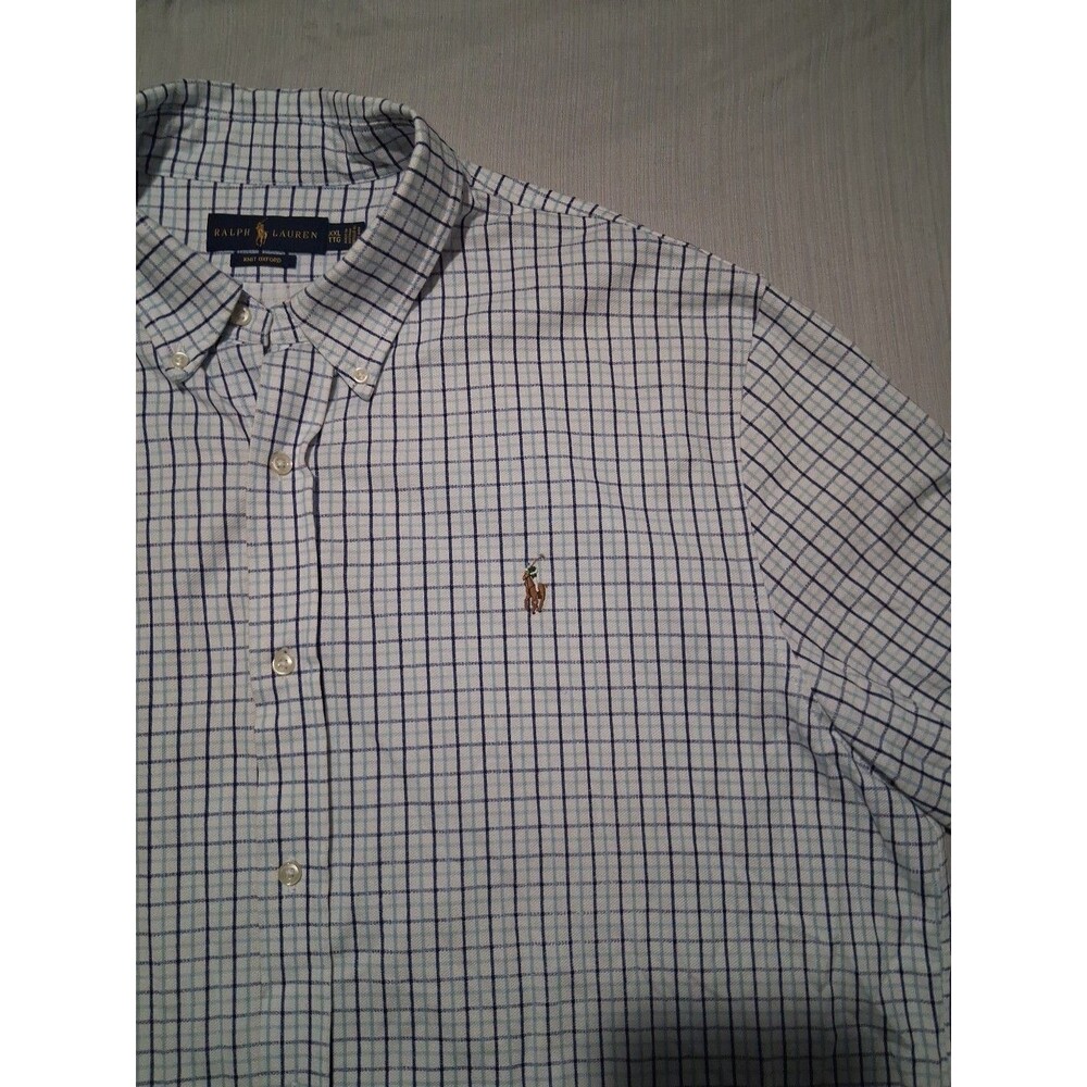 Polo Ralph Lauren Shirt 2XL White Blue Oxford Button Gingham Check Flesh Pony